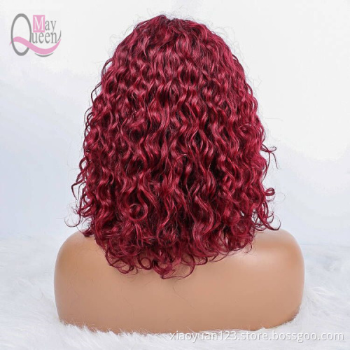 Best Selling Double Drawn Wigs with Fringe Highlight 99J Burgundy RedColor Brazilian Natural Wave Wig Human Hair For Black Women